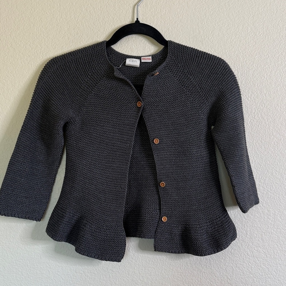 Zara crocheted peplum girls cardigan grey 110cm 4-5 yrs